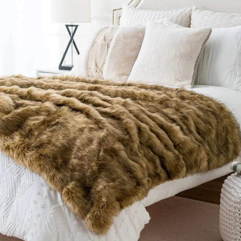 Luxurious Faux Fur Throw Blanket with Plush Texture | Elegant Cover for Ultimate Comfort 2