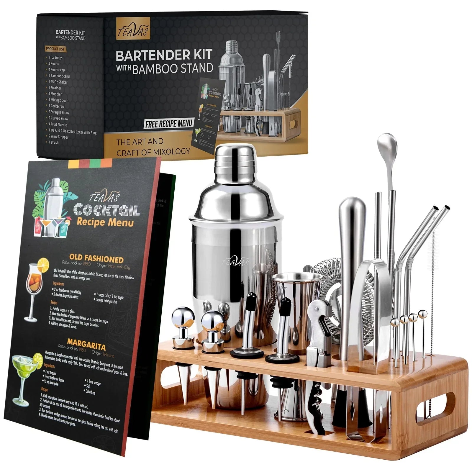 Mixology Master | Bartender Shaker Set with Bamboo Stand | Premium Stainless Steel Tools for Professional Cocktails 0
