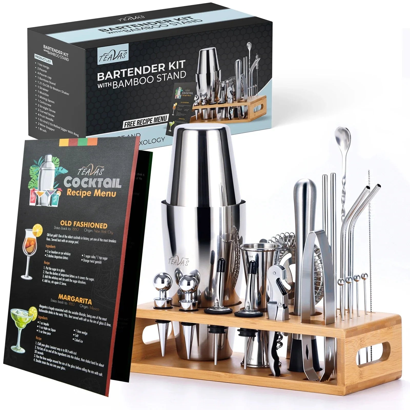 Mixology Master | Bartender Shaker Set with Bamboo Stand | Premium Stainless Steel Tools for Professional Cocktails 2