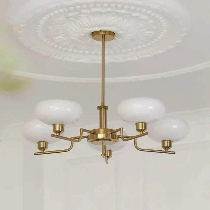 Modern Chandelier Light with Opal Glass Shades | Elegant Hanging Fixture for Soft Mood Lighting 2