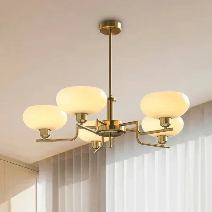 Modern Chandelier Light with Opal Glass Shades | Elegant Hanging Fixture for Soft Mood Lighting 6