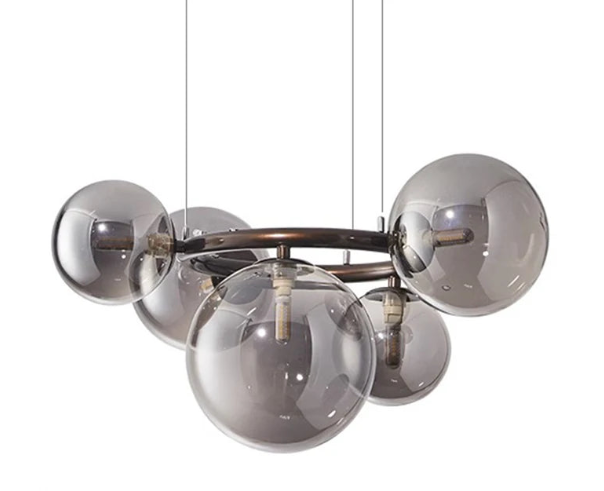Modern Chandelier | Designer Hanging Light Fixture with Smoked Glass Balls | Elegant Lighting for Contemporary Spaces 0
