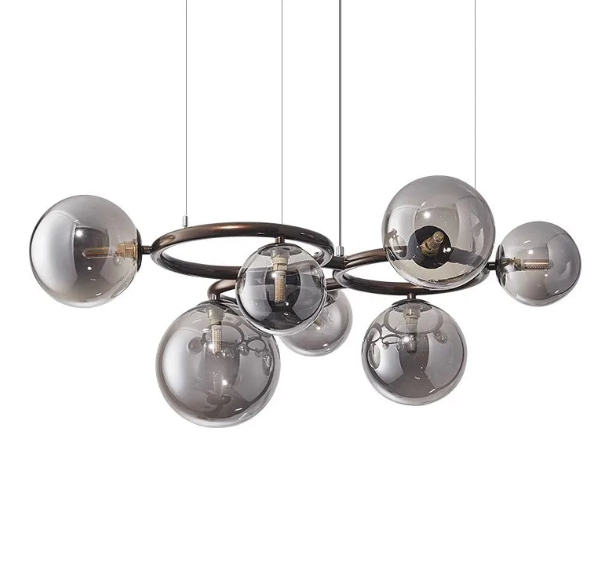 Modern Chandelier | Designer Hanging Light Fixture with Smoked Glass Balls | Elegant Lighting for Contemporary Spaces 1