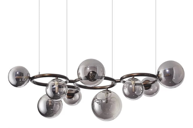 Modern Chandelier | Designer Hanging Light Fixture with Smoked Glass Balls | Elegant Lighting for Contemporary Spaces 2