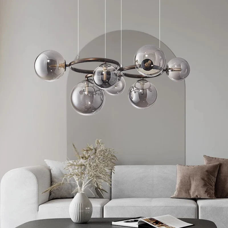 Modern Chandelier | Designer Hanging Light Fixture with Smoked Glass Balls | Elegant Lighting for Contemporary Spaces 6