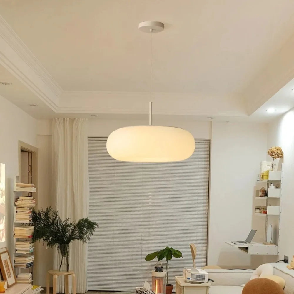 Modern Cream Pendant Light | Simple Chandelier Design with Warm LED Glow for Cozy Ambiance 0