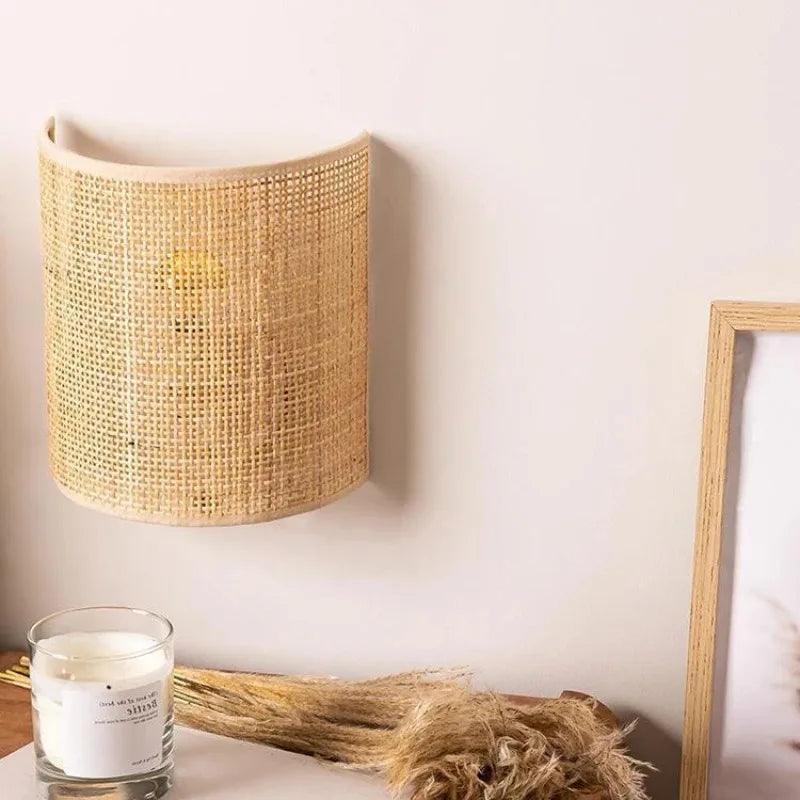 Natural Charm | Rattan Wall Lamp with Soft Glow | Handcrafted Bamboo & Wicker Design for Cozy Ambiance 1