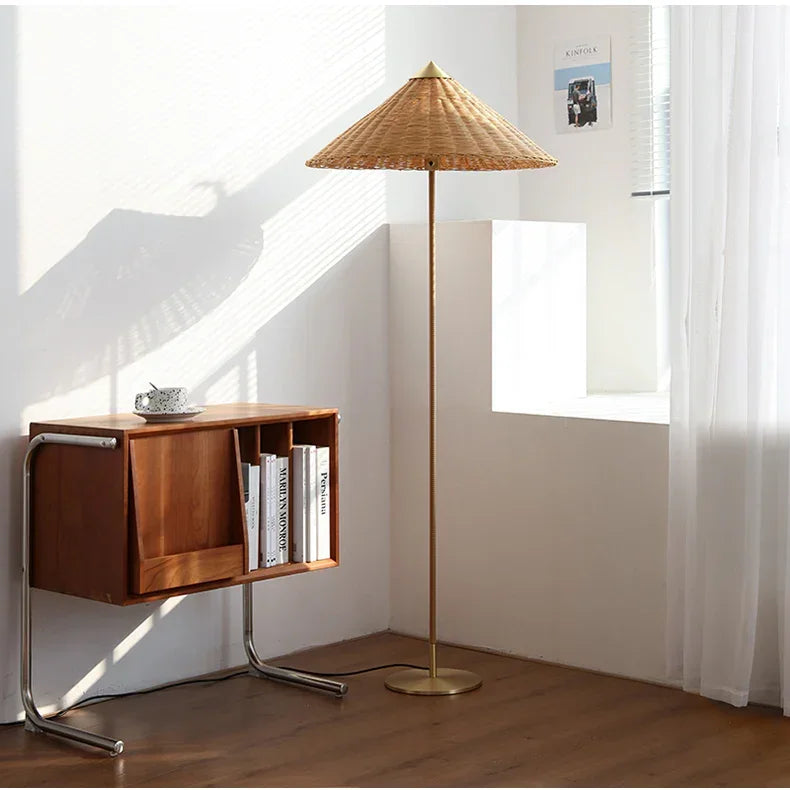 Natural Elegance | Rattan Floor Lamp with Hand-Knitted Shade | Vintage Design for Cozy Ambiance 4