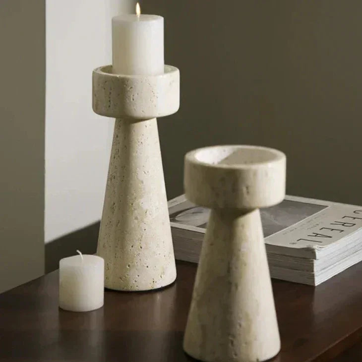 Natural Stone Candle Holder | Elegant Travertine Design with Versatile Size Options for Serene Ambiance 0