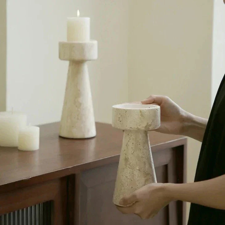 Natural Stone Candle Holder | Elegant Travertine Design with Versatile Size Options for Serene Ambiance 3