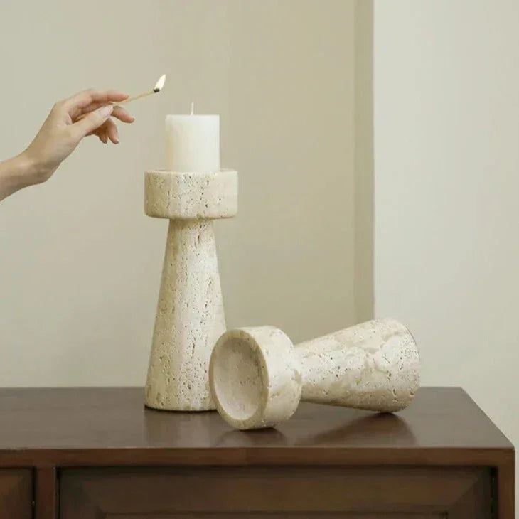 Natural Stone Candle Holder | Elegant Travertine Design with Versatile Size Options for Serene Ambiance 4