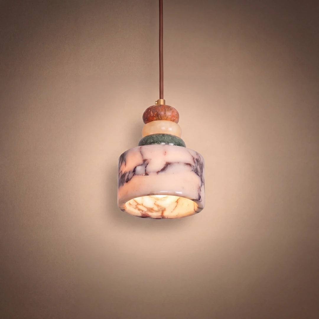 Roa Collection | Ceiling Lamp with Natural Marble & Iron Design | Compact Pendant for Warm Atmosphere 1