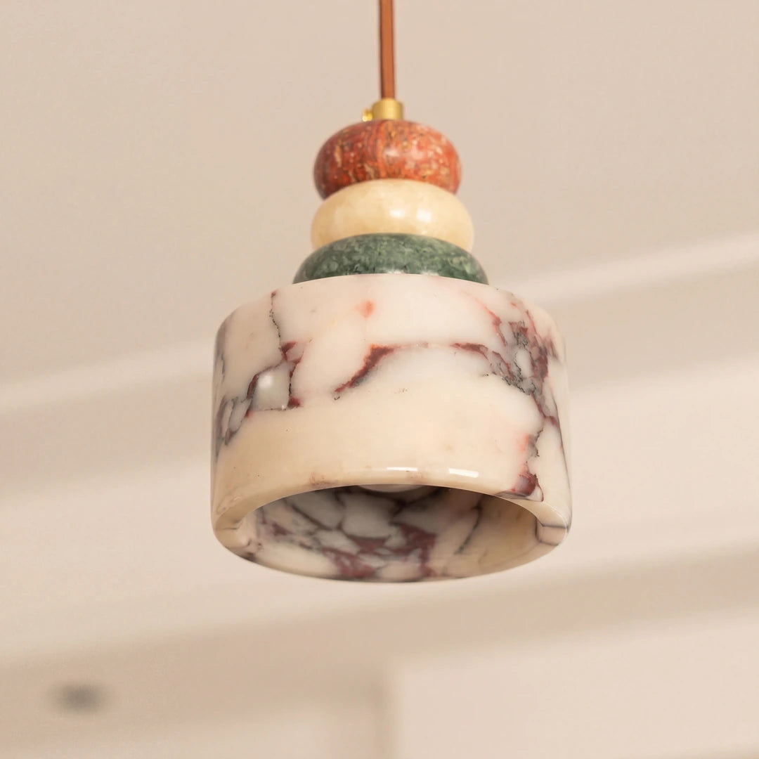 Roa Collection | Ceiling Lamp with Natural Marble & Iron Design | Compact Pendant for Warm Atmosphere 7