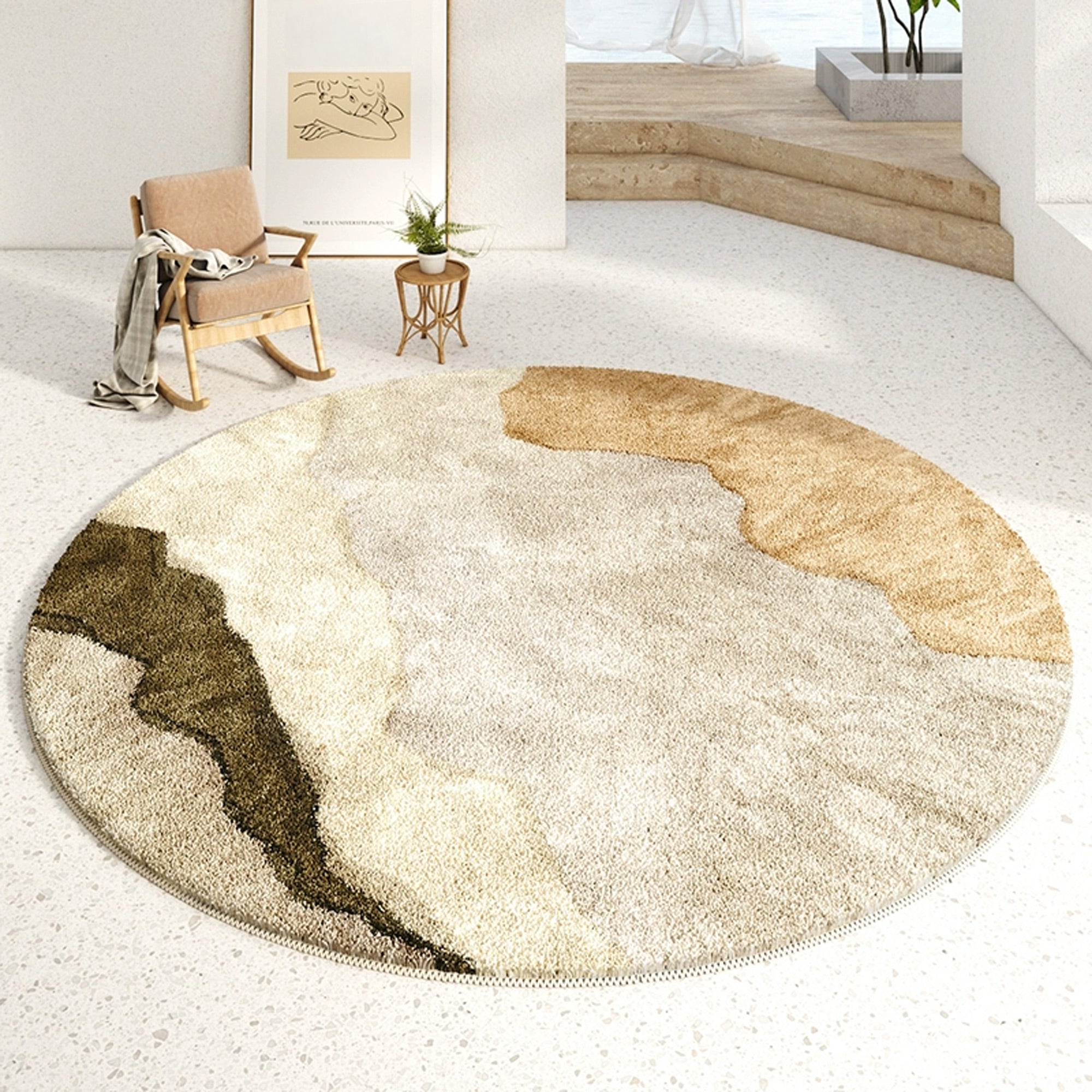 Sahara Blend | Abstract Round Rug with Spillproof Design | Cozy Touch for Stylish Living Spaces 1