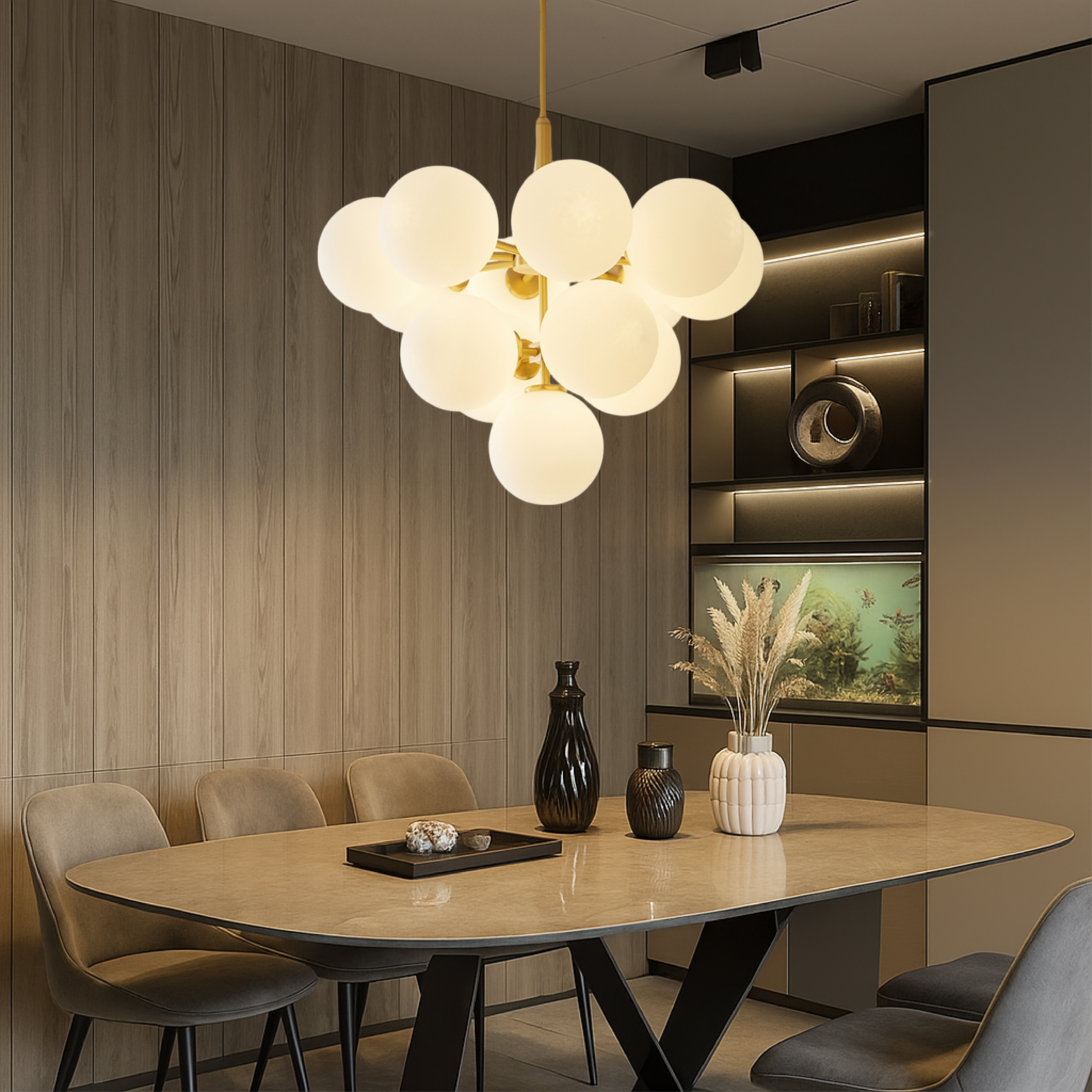 Scandinavian Chandelier Light with Spherical Glass Shades | Modern Elegance for High Ceilings 4