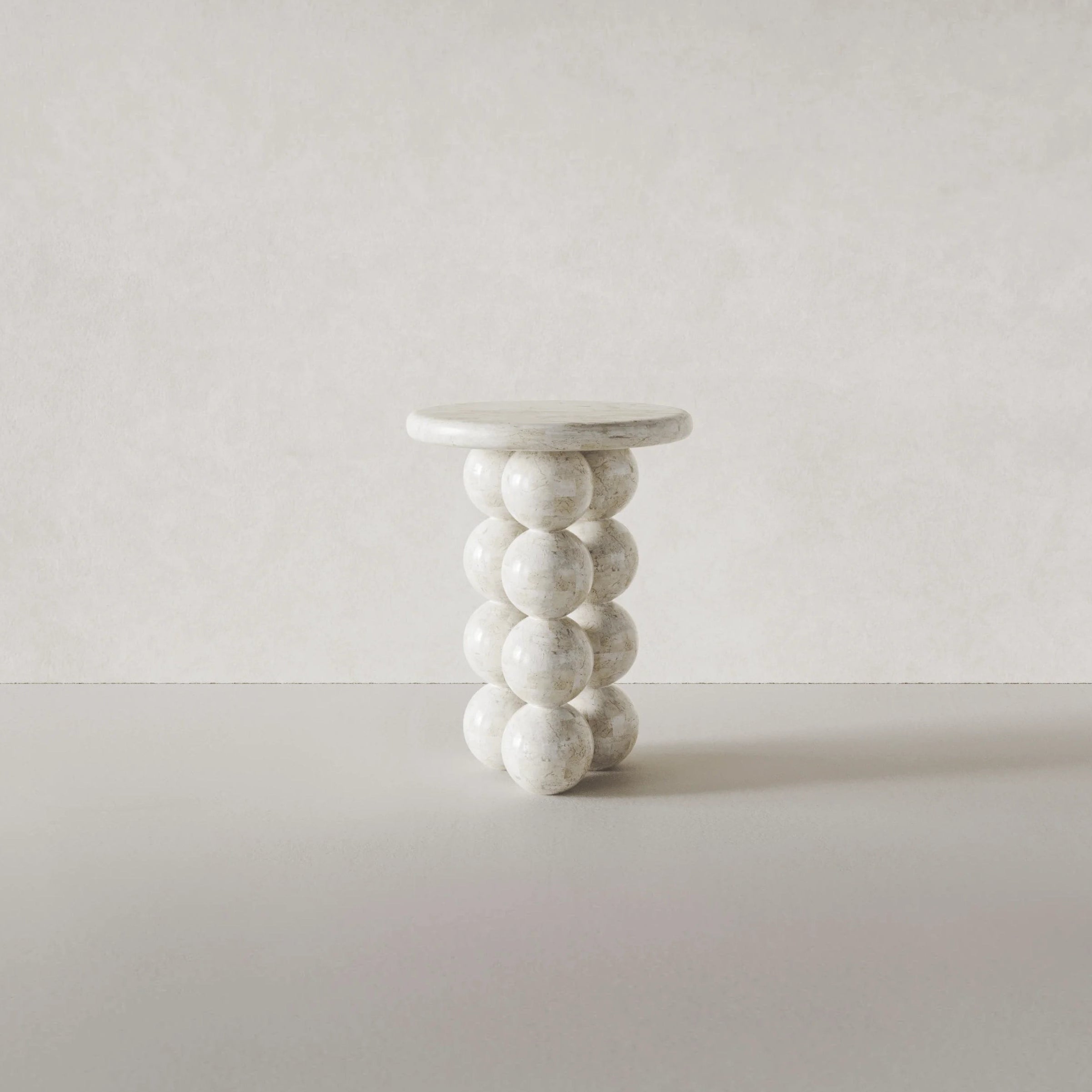 Sculptural Marble Side Table with Pearl-Like Legs | Unique White Rose Design for Elegant Home Decor 0