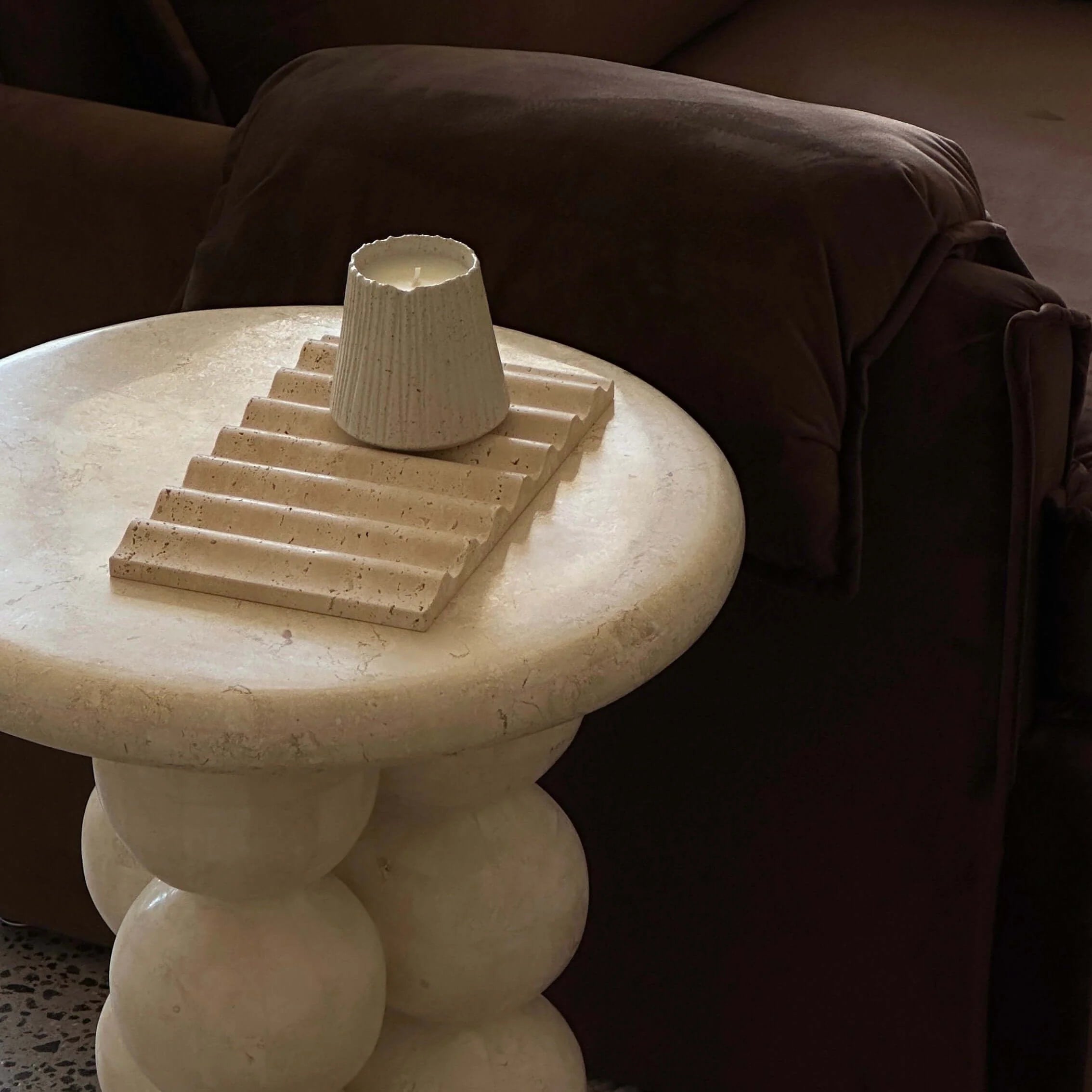 Sculptural Marble Side Table with Pearl-Like Legs | Unique White Rose Design for Elegant Home Decor 3
