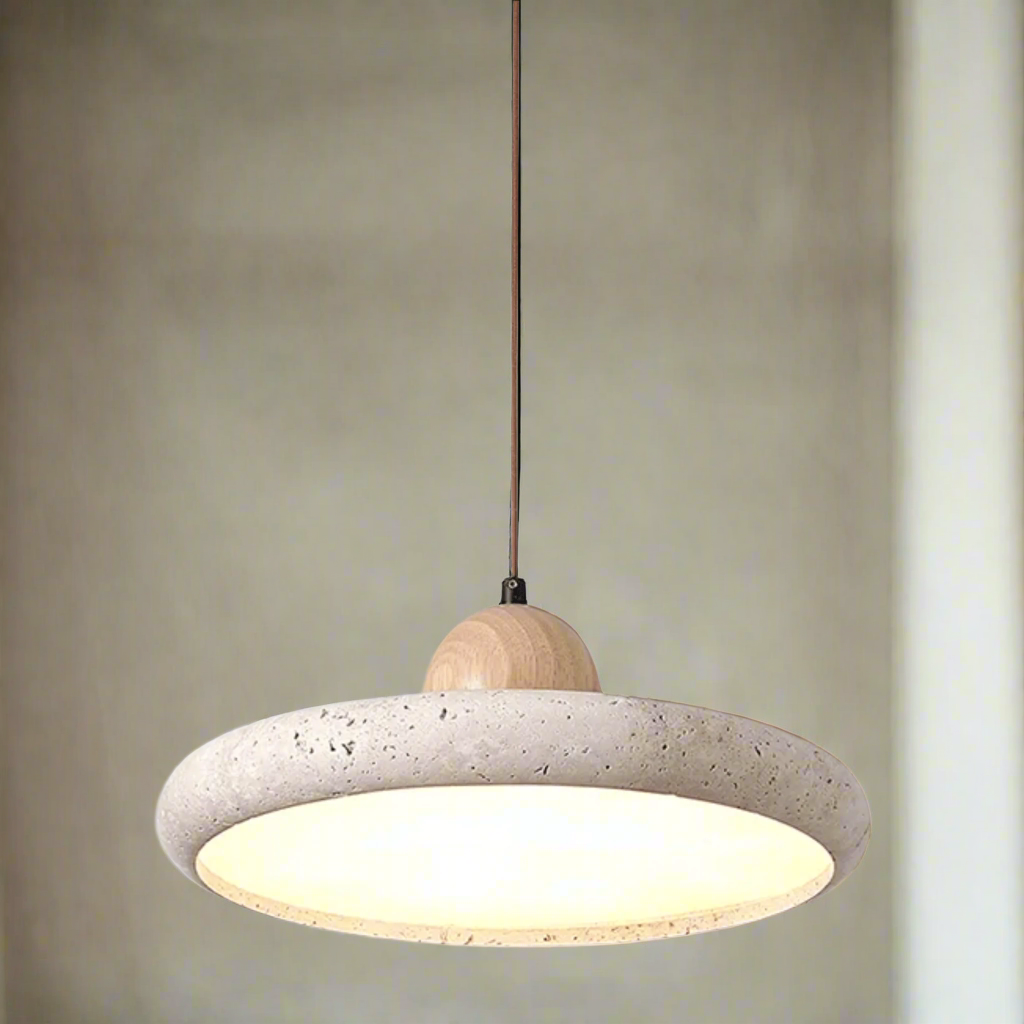 Sonoma Collection | Pendant Light with Natural Travertine & Wood Accents | Soft LED Glow for Kitchen Island Lighting 2