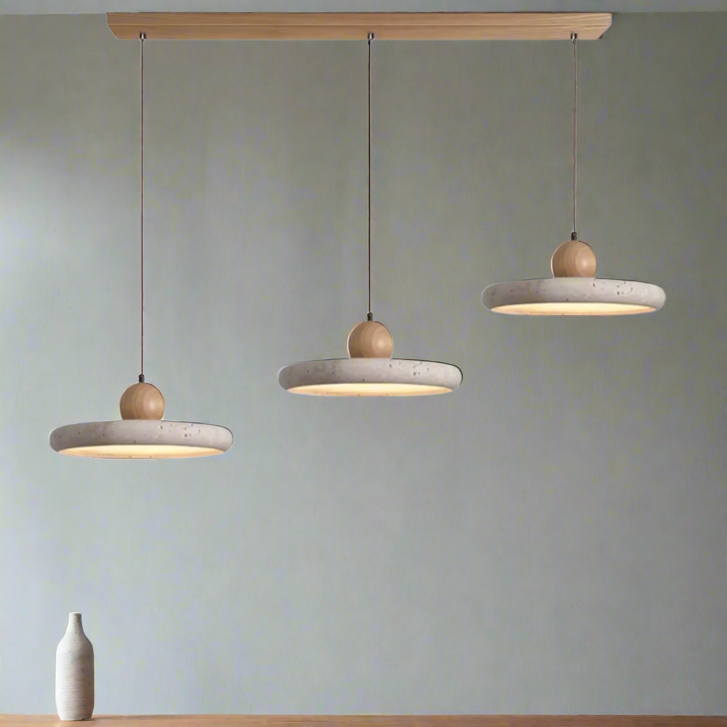 Sonoma Collection | Pendant Light with Natural Travertine & Wood Accents | Soft LED Glow for Kitchen Island Lighting 9