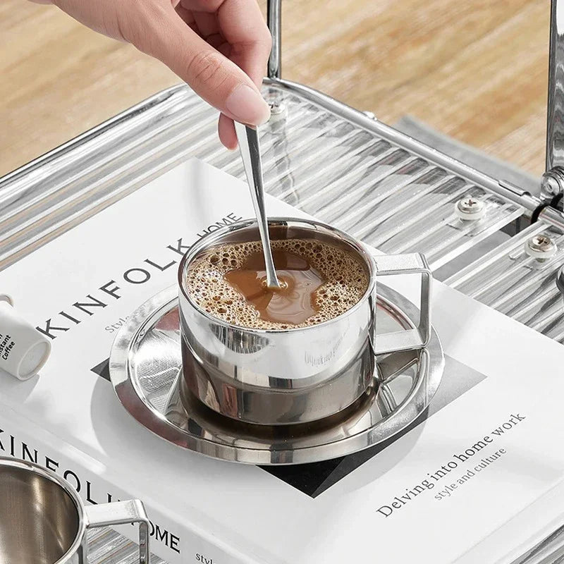 Stainless Steel Coffee Mug Set with Tray & Spoon | Modern Design for Temperature Retention 4