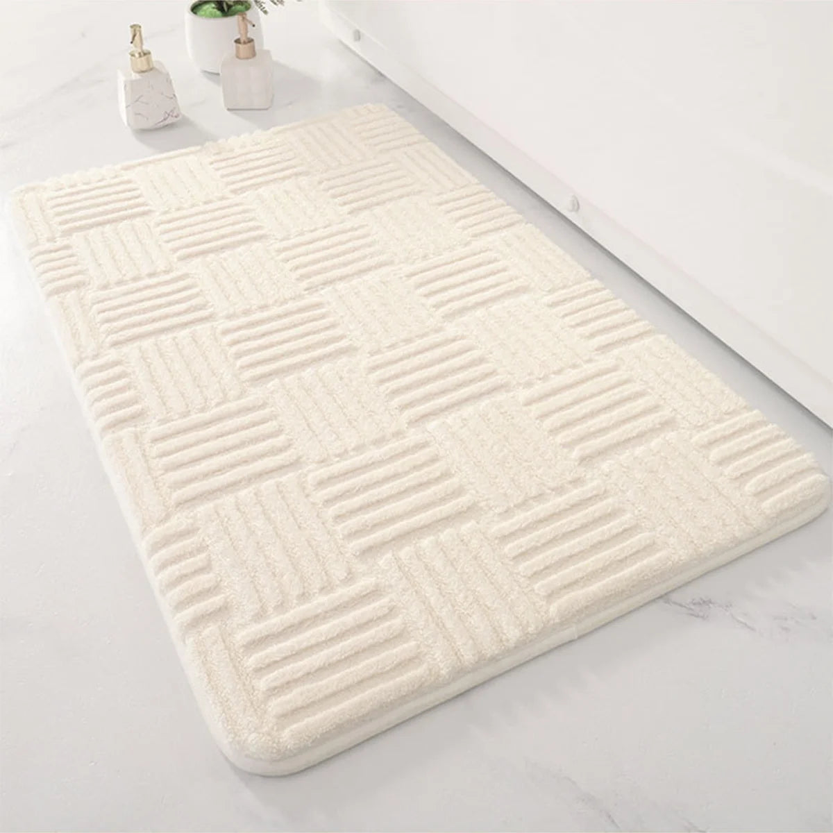 Thick Striped Bath Mat with Non-Slip Backing | Soft and Absorbent Bathroom Mats for Safety and Comfort 2