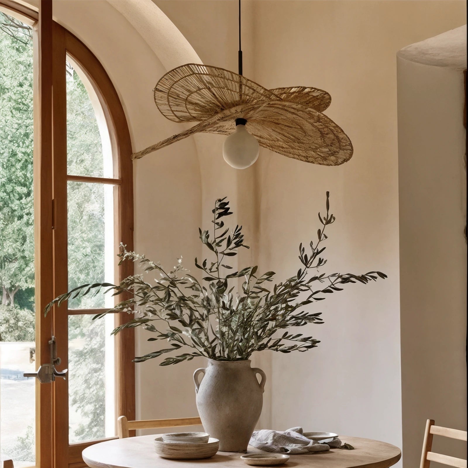 Torretes | Rattan Ceiling Lamp with Sculptural Design & Adjustable Height | Artisanal Lighting for Indoor Spaces 1
