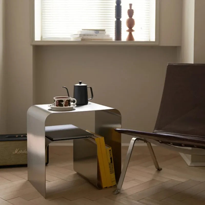 Tracy Collection | Bauhaus-Inspired Bedside Table with Polished Stainless Steel Finish | Elegant Accent for Modern Living 1