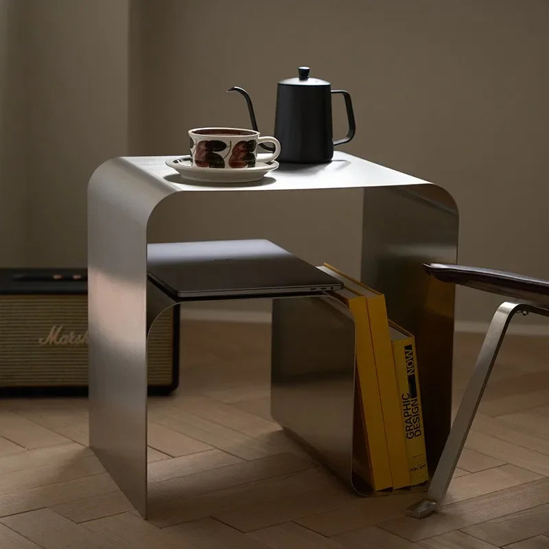 Tracy Collection | Bauhaus-Inspired Bedside Table with Polished Stainless Steel Finish | Elegant Accent for Modern Living 2