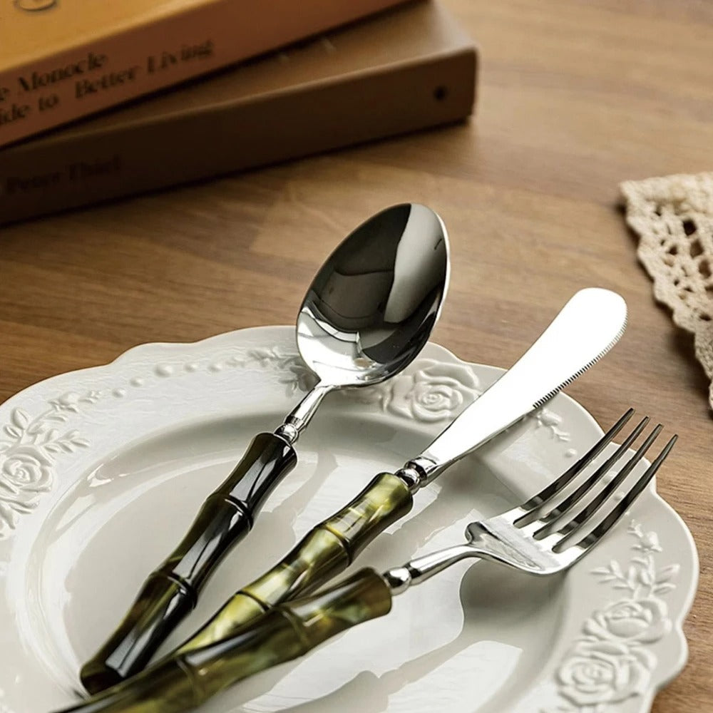 Valldemossa | Cutlery Set with Pearlescent Green Handles | Elegant Design for Everyday Dining 1