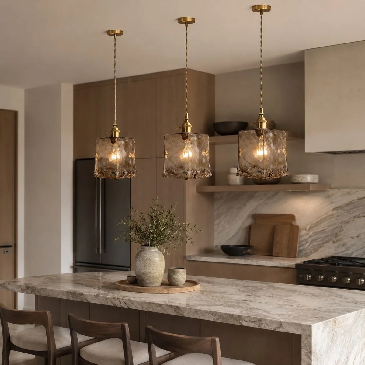 Vintage Collection | Glass Pendant Light with Adjustable Amber Shade | Unique Design for Warm Kitchen Ambiance 2