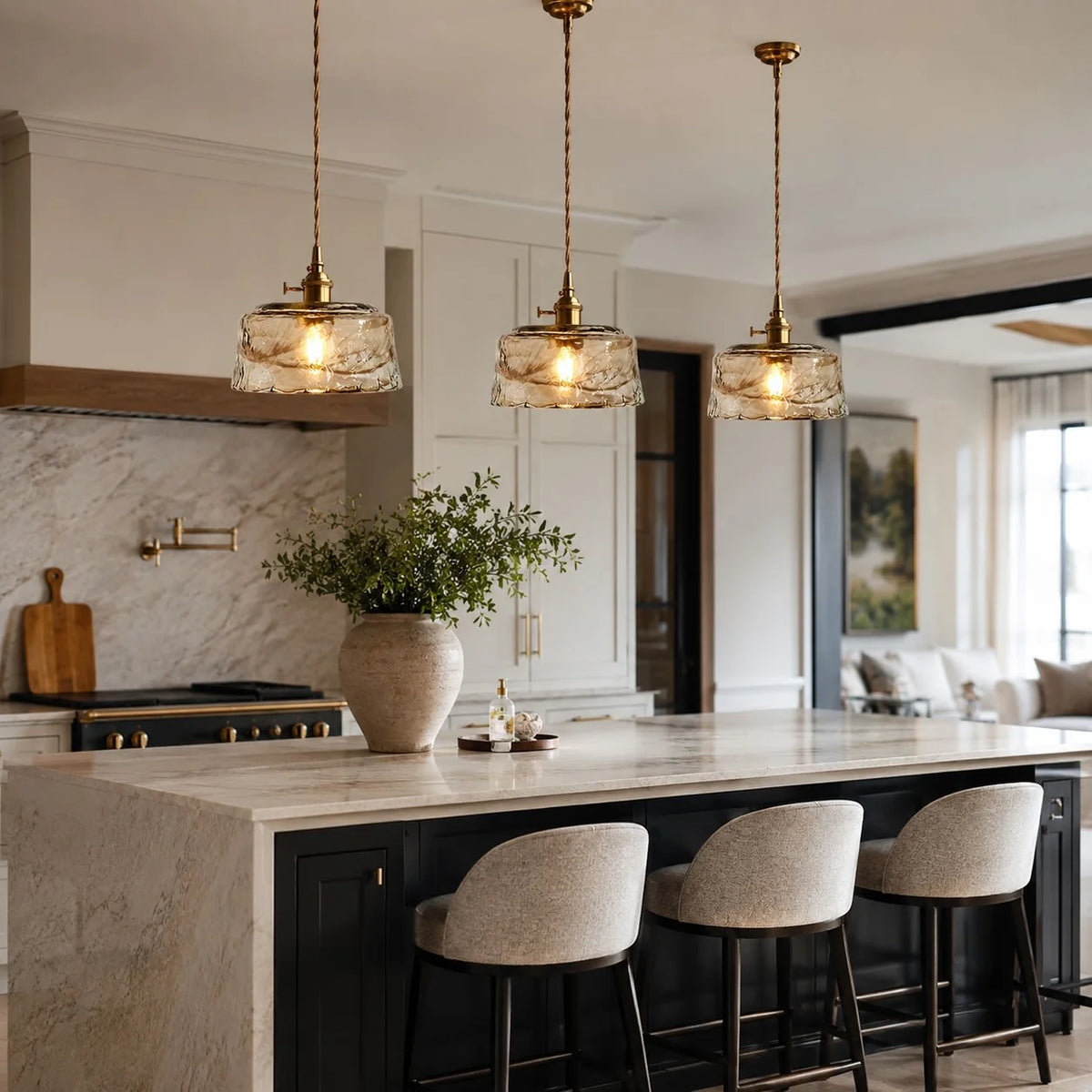 Vintage Collection | Glass Pendant Light with Adjustable Amber Shade | Unique Design for Warm Kitchen Ambiance 3