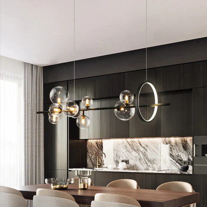 Zafiora | Modern Black Chandelier with Integrated LED & Glass Accents | Stylish Lighting for Dining Areas 1