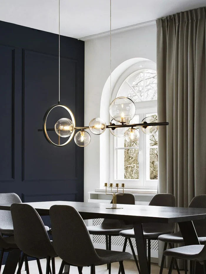 Zafiora | Modern Black Chandelier with Integrated LED & Glass Accents | Stylish Lighting for Dining Areas 6