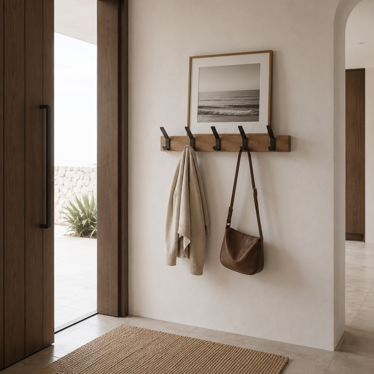 Berg Nordic minimalist wall-mounted coat rack with space-saving adjustable hooks