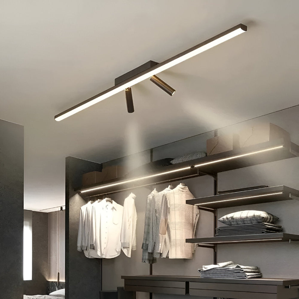 Acanthus Adjustable Black LED Rail Spotlight mounted on a kitchen ceiling