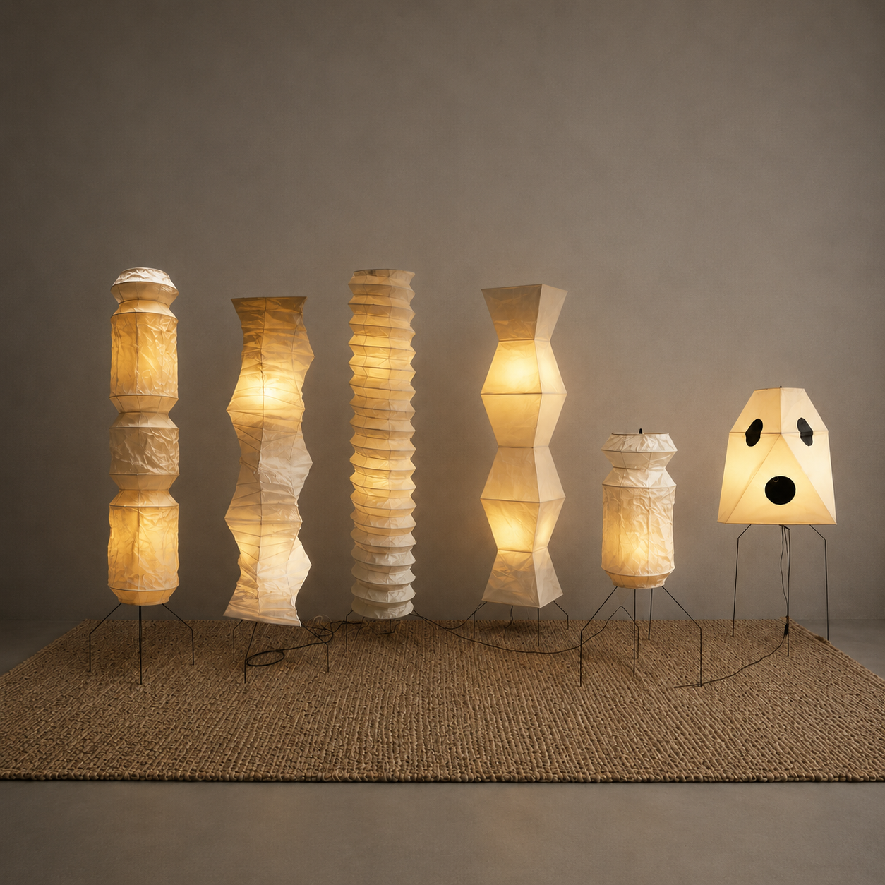Akari rice paper floor lamp in a living room