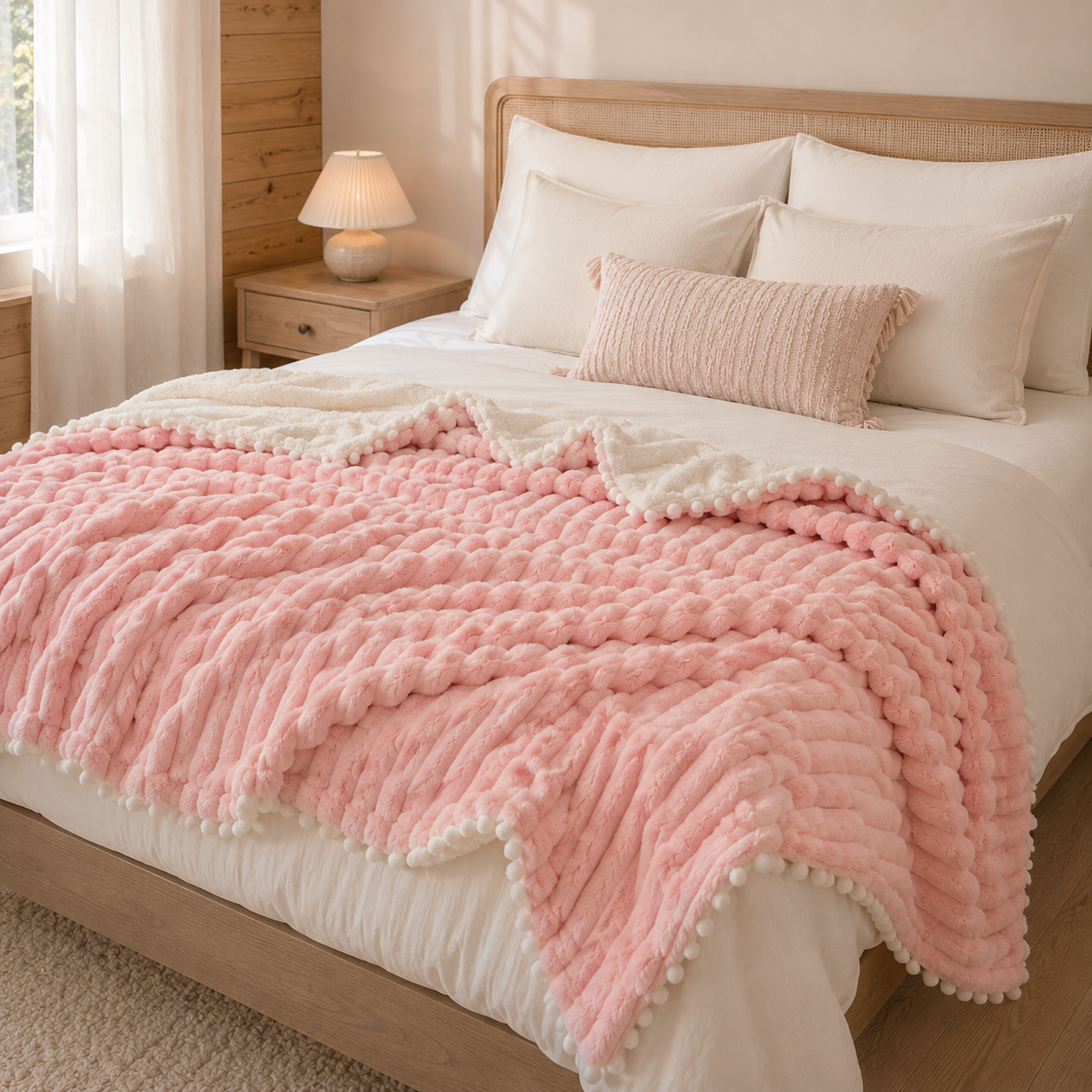 Albury Reversible Faux Fur & Lamb's Wool Blanket folded, showing its double-sided plush texture