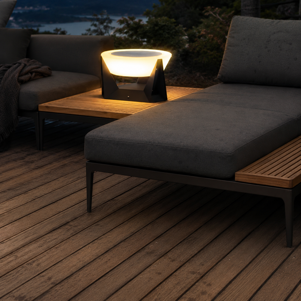 Ali Solar LED Column Light illuminated at night with remote control