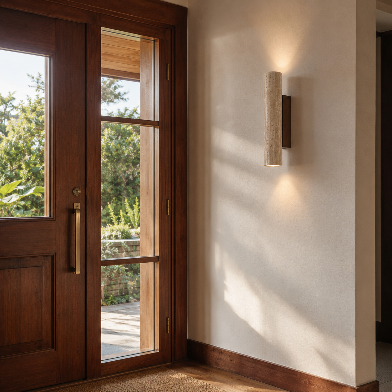 Ali travertine wall lamp mounted on a wall