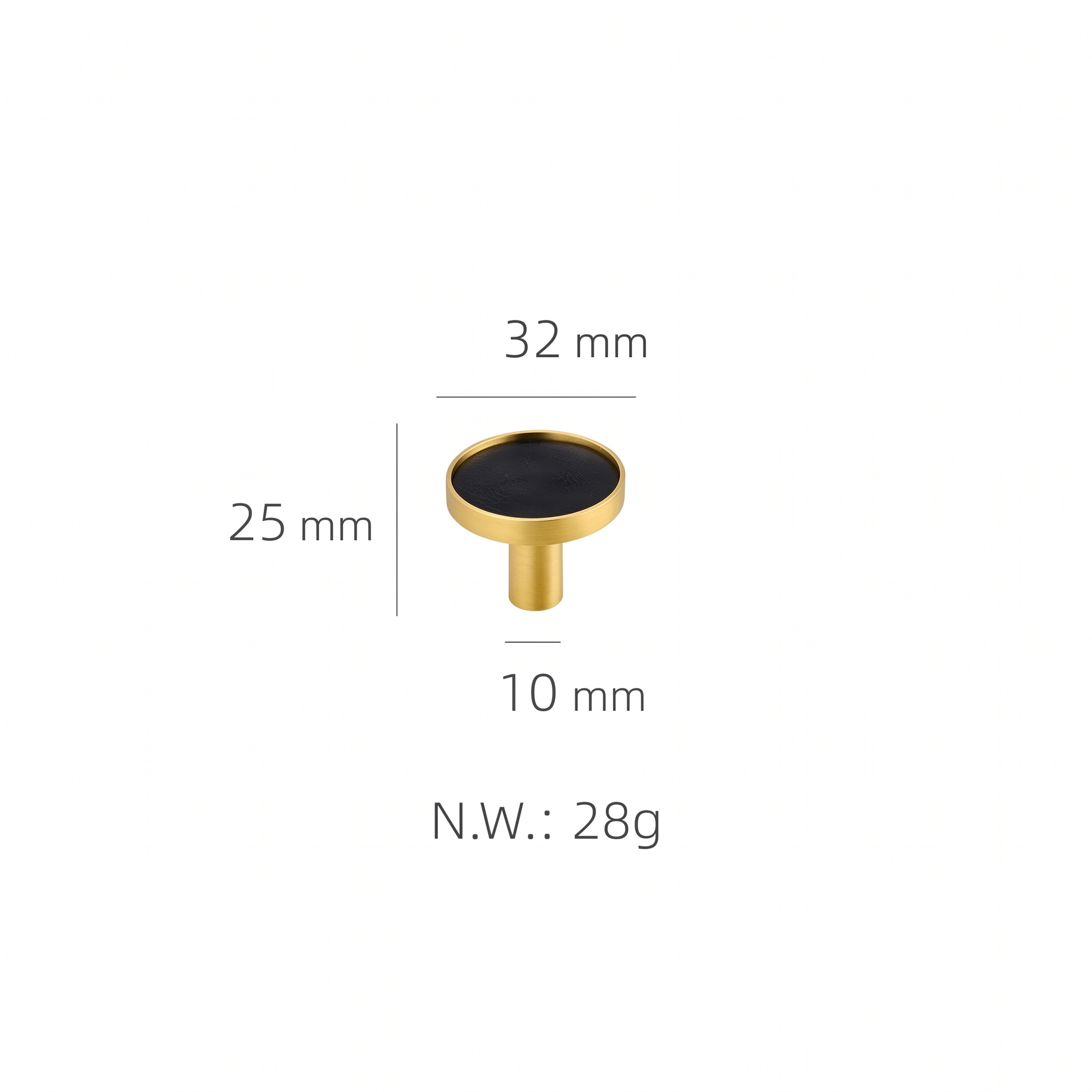 Swansea brass cabinet knob dimensions in millimetres on a plain white background