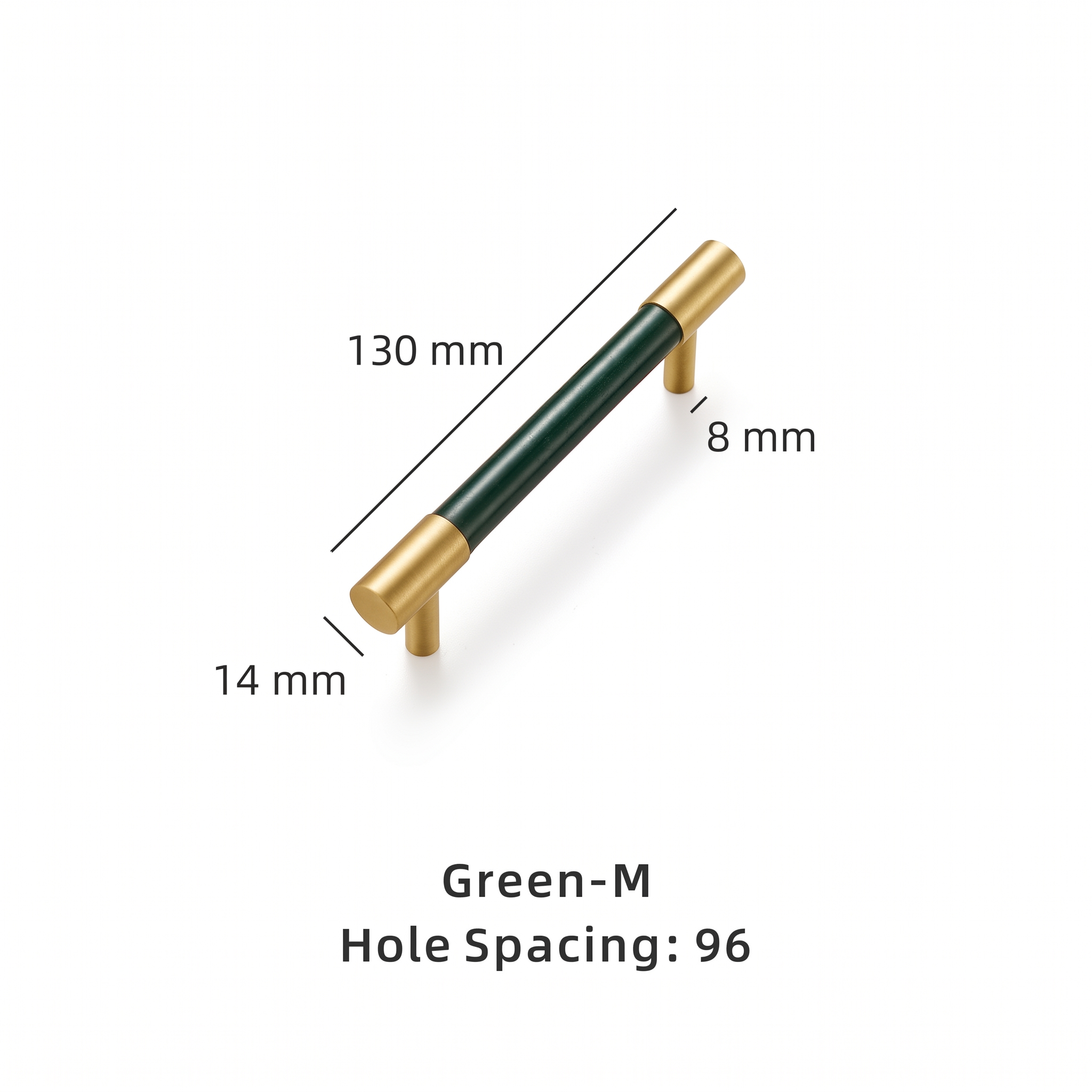Swansea leather-wrapped brass cabinet handle dimensions in millimetres on a plain white background