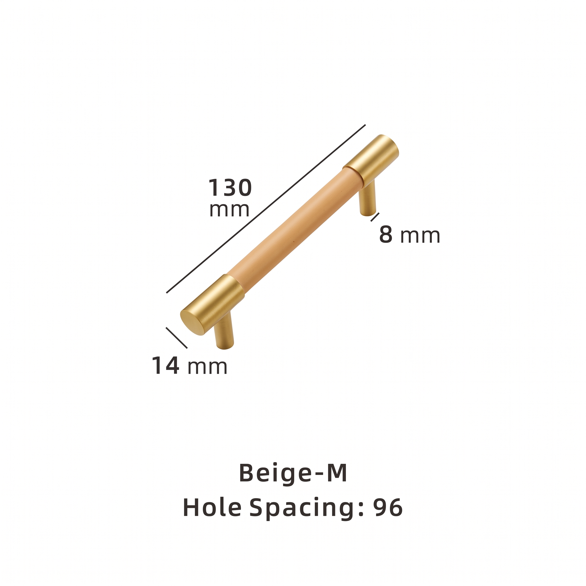 Swansea leather-wrapped brass cabinet handle dimensions in millimetres on a plain white background