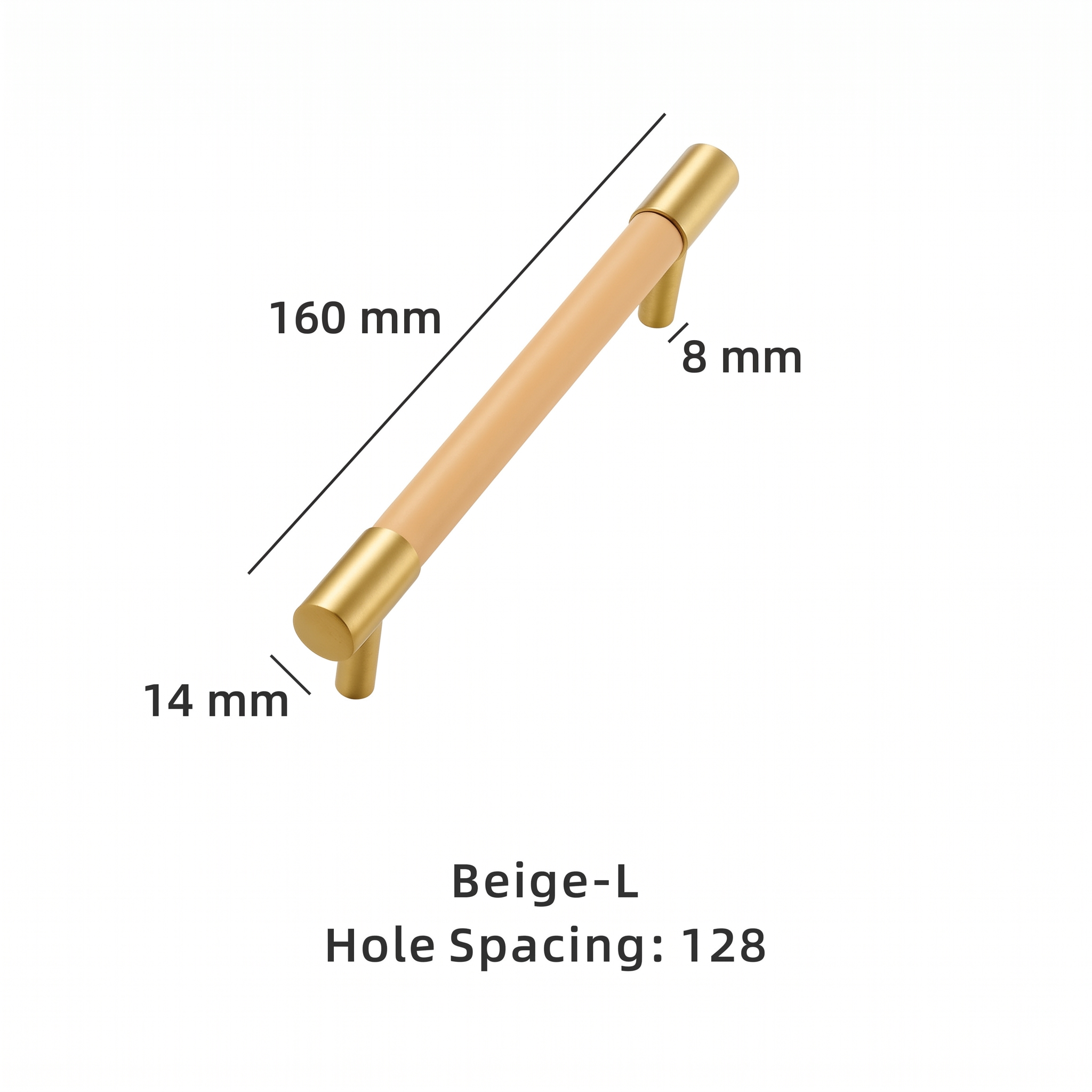 Swansea leather-wrapped brass cabinet handle dimensions in millimetres on a plain white background
