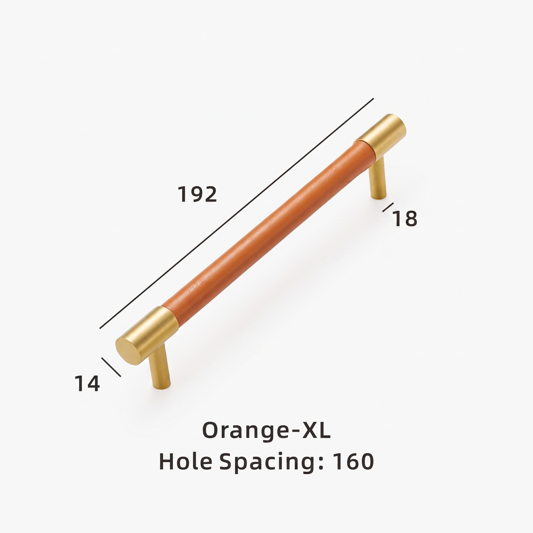 Swansea leather-wrapped brass cabinet handle dimensions in millimetres on a plain white background