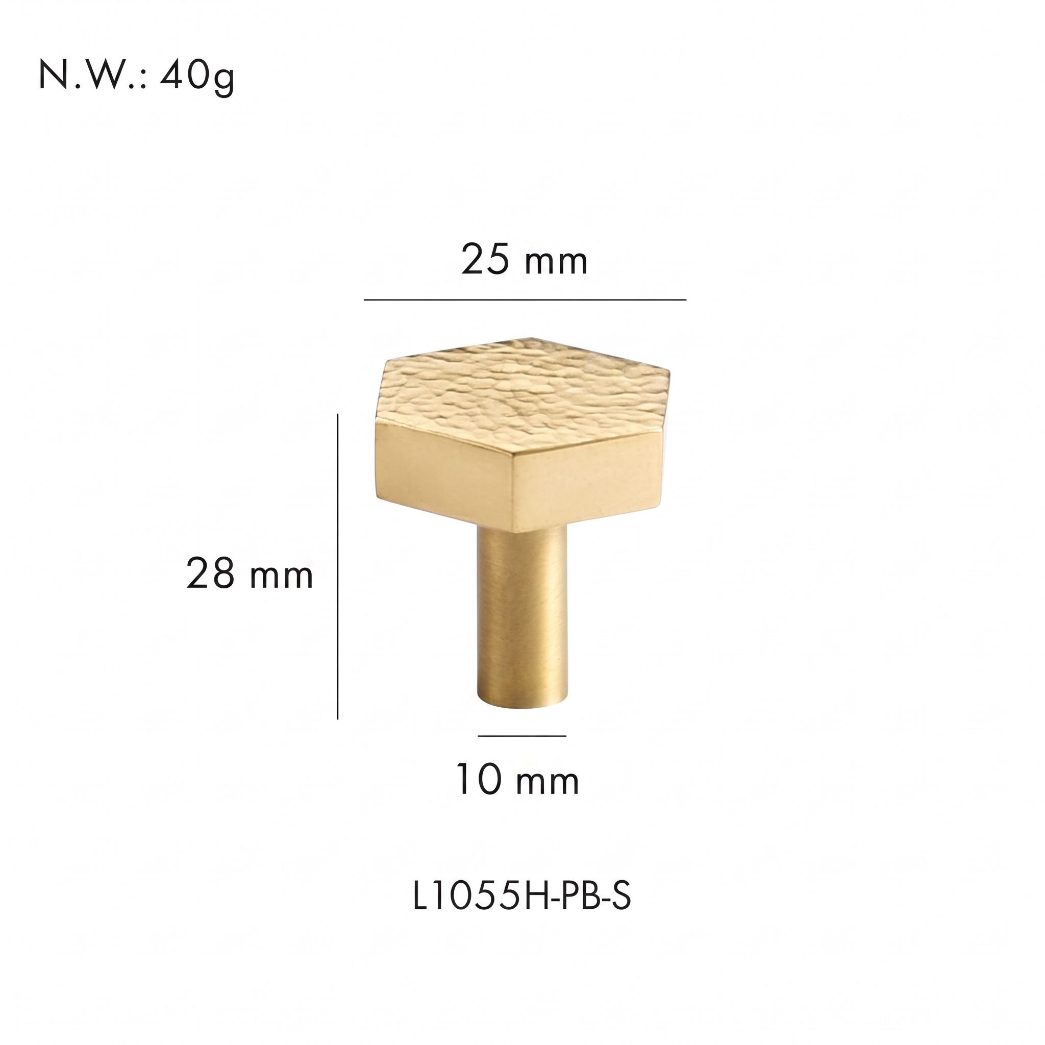 Trigg textured brass drawer handle dimensions in millimetres on a plain white background