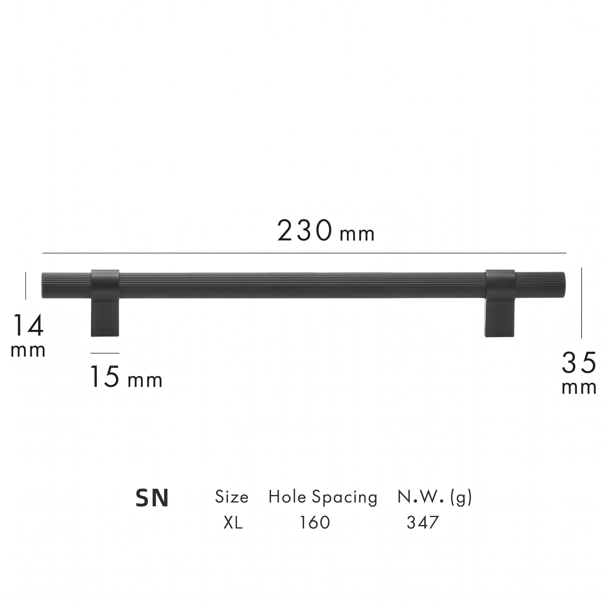 Tugun knurled brass cabinet handle dimensions in millimetres on a plain white background