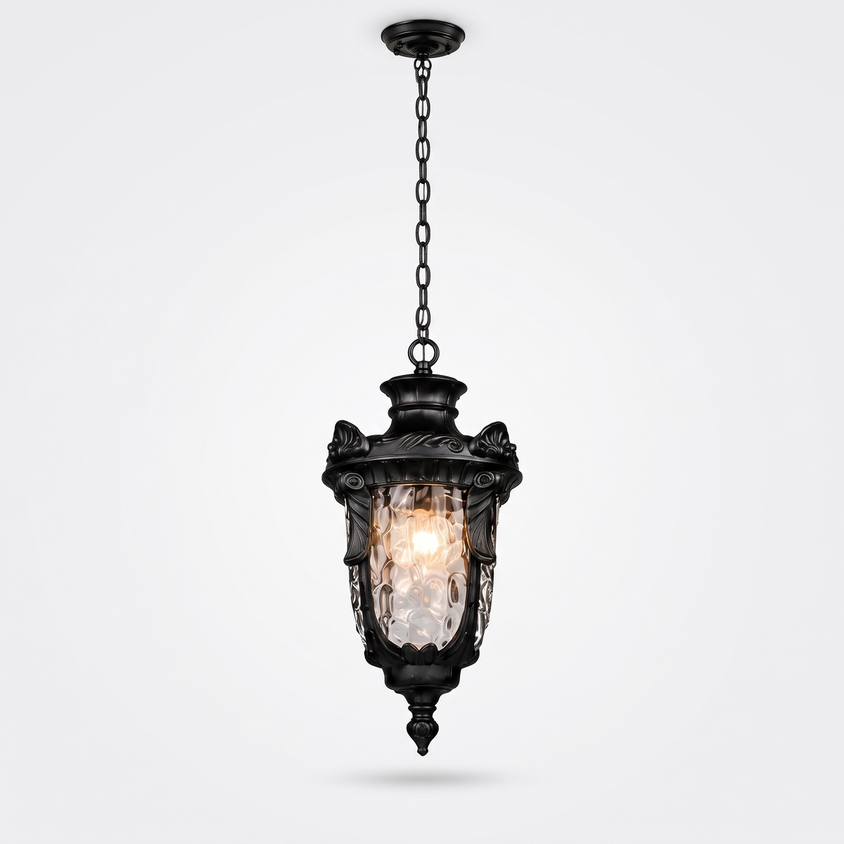 Anita vintage outdoor pendant lantern in black with adjustable chain on a white background