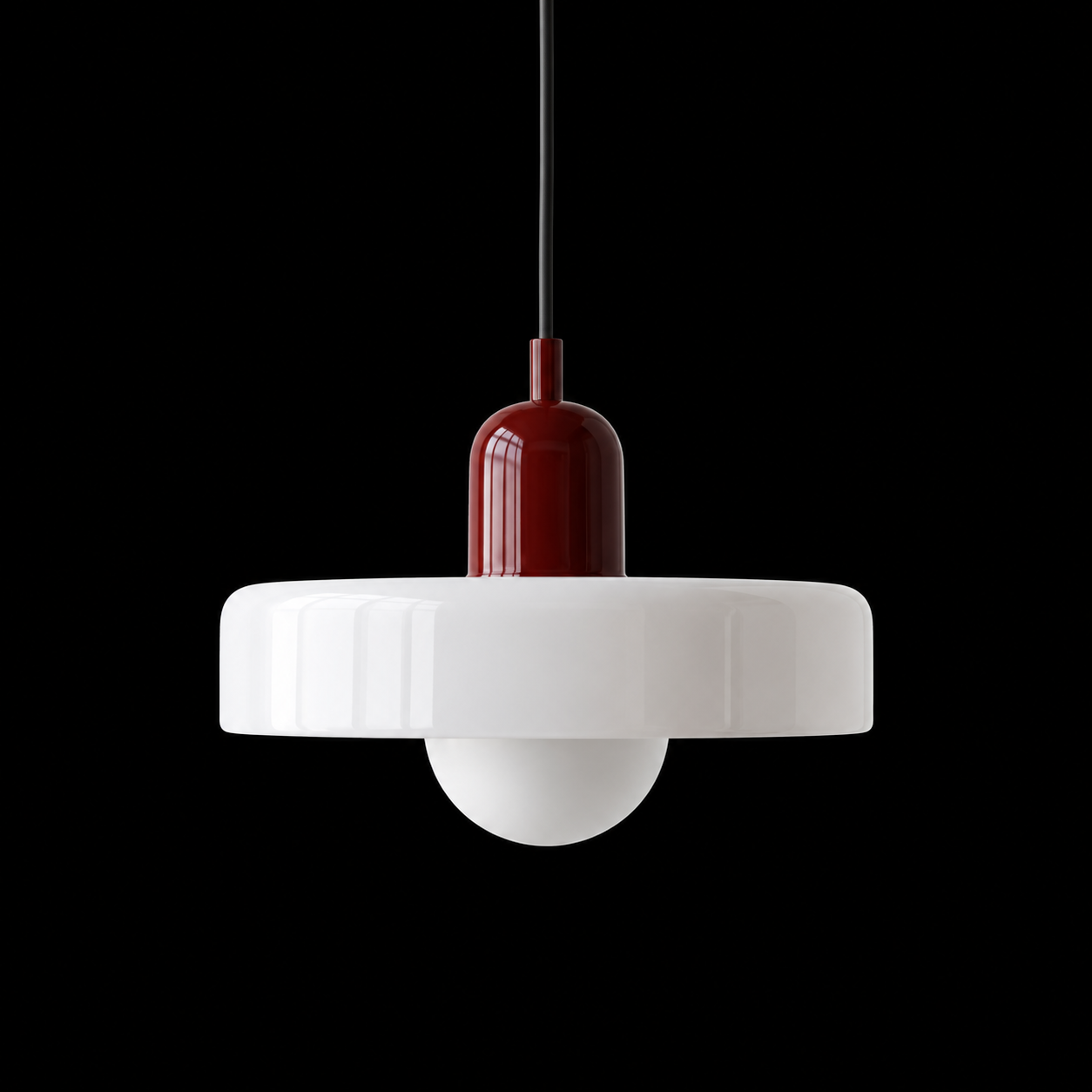 Annie Bauhaus-Inspired Coloured Glass Pendant Light in a bedroom setting