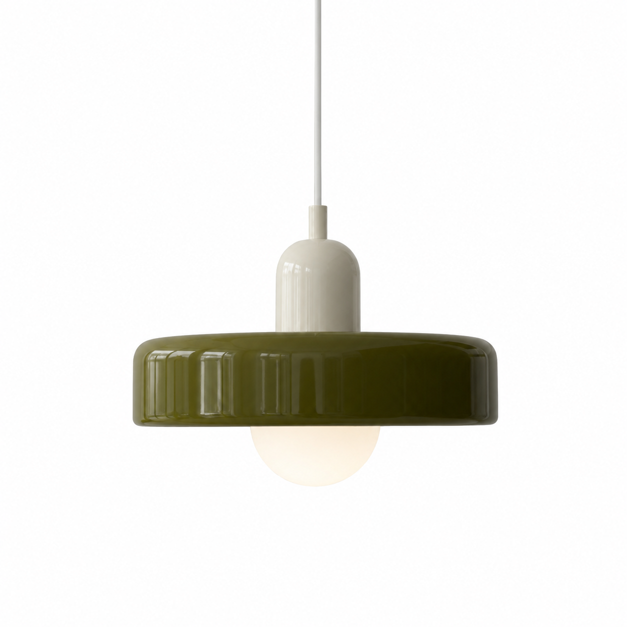 Annie Bauhaus-inspired pendant light with olive green coloured glass shade