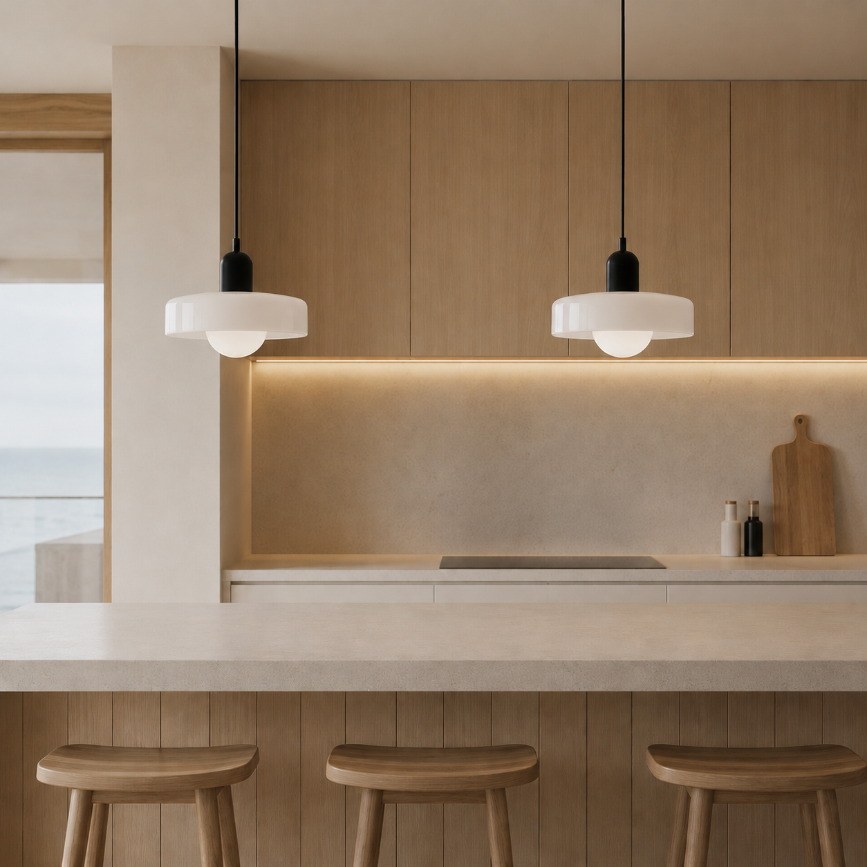 Annie Bauhaus-Inspired Coloured Glass Pendant Light side view highlighting the colored glass shade shape